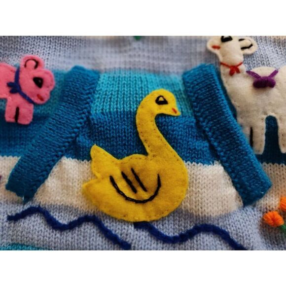 PERUVIAN HAND KNIT PATCHWORK HOODED PULLOVER SWEATER NEW - Picture 6 of 8